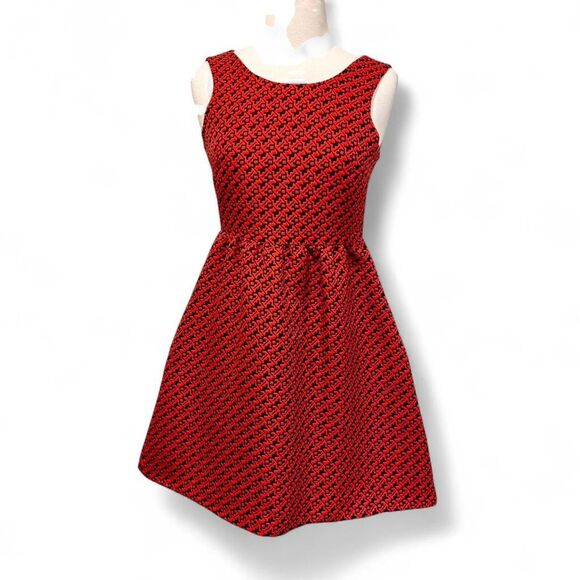 Lili Wang Women's Dress SZ 2 Red Navy Fit Flare Sleeveless Glam Y2K Chic Mini - Picture 2 of 8